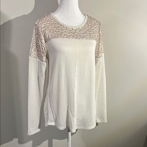 Elegant Cream and Tan Long Sleeve Top